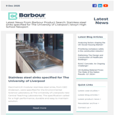 Latest News From Barbour Product Search:  Stainless steel sinks specified for The University of Liverpool |  Islwyn High School Newport